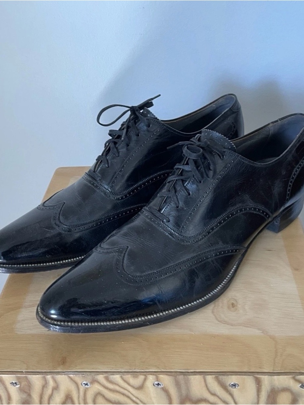 Vintage Stetson Black Wingtip Leather Men’s Dress Shoes Size 10.5 AAA Width